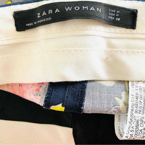 Zara Black Floral Wide Leg Pants Trousers Medium Boho Poplin Vibrant Statement - Picture 11 of 13